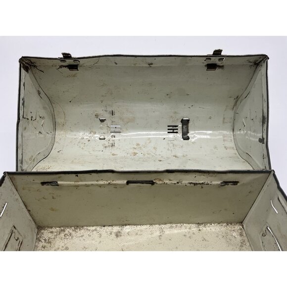 Vintage 1940's Era Dome Top Metal Lunch Box by American Thermos Bottle Co Blue. - Picture 16 of 16